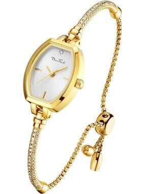 Women's Gold And White Analog Diamond Waterproof Elegance Petite Bracelet Watch